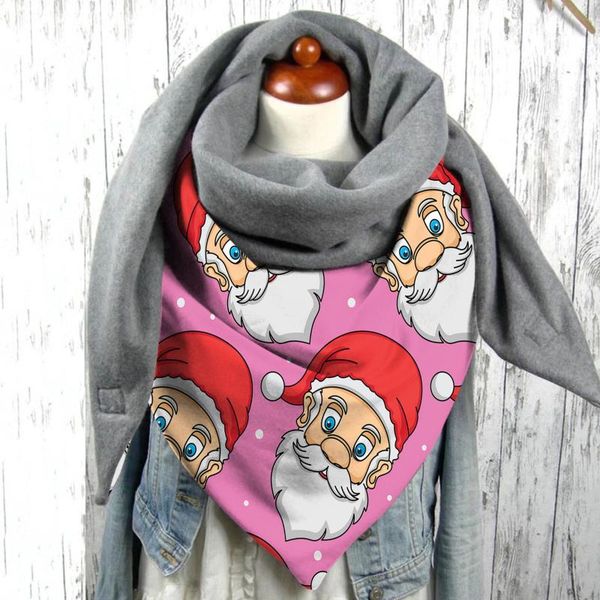 

scarves christmas warm casual women scarf santa claus printed button neck wrap shawl multi-purpose windproof bandana, Blue;gray