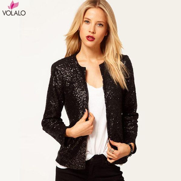 

women's jackets women thin jacket coat 2021 spring autumn long sleeve lapel bling silver black sequin elegant fashion suit feminino, Black;brown