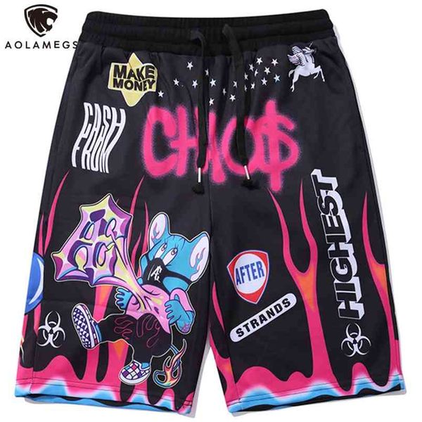 

aolamegs shorts men hip hop cartoon colorful graffiti print casual high street summer bermuda knee-length sweatpants 210716, White;black