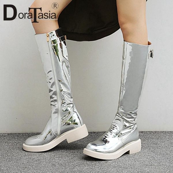 

boots doratasia arrival ladies party dress brand metallic 2021 low heel women concise mid-calf platform shoes woman, Black