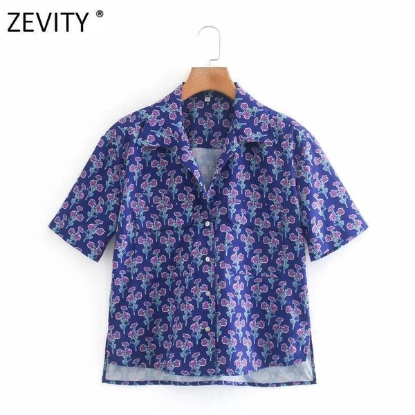 

zevity women tropical flower print casual smock blouse lady short sleeve double pocket femininas kimono shirt ls7019 women's blouses &, White