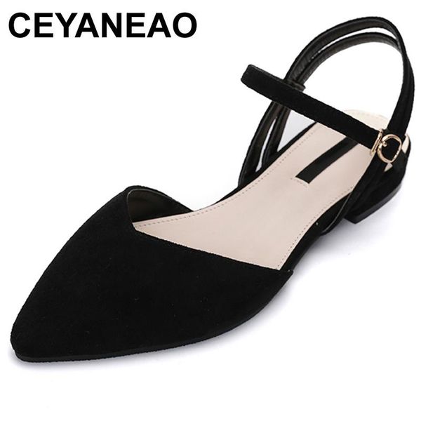 

sweet women pointed toe low heels sandals plus size flock closed flat sandal fenty pink shoes sandalias mujer, Black
