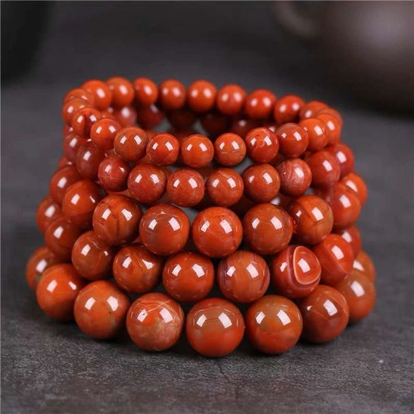 

south red agate bracelet original stone sichuan liangshan full meat persimmon red flame hand string color, Black