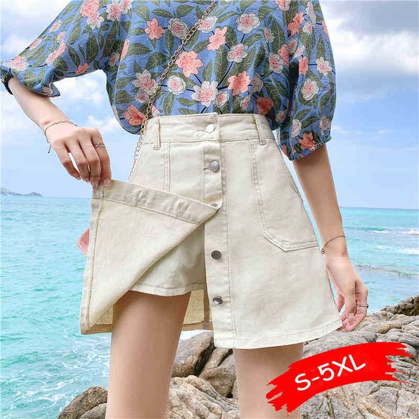 

summer fashion high waist skirts womens single breasted safety pants denim skirt female 2021 new casual jeans skirt plus size, Black