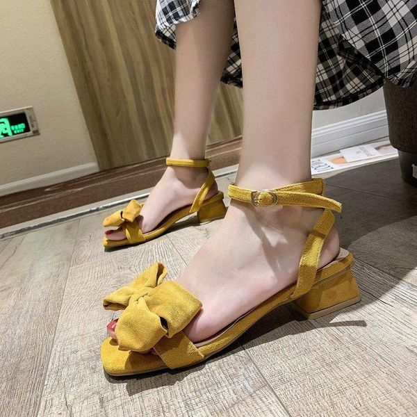 

women's sandals 2021 fashion yellow bow round head comfortable open toe beach summer shoes for woman zapatillas mujer, Black