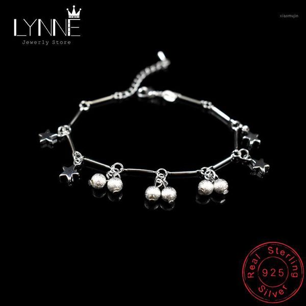 

charm bracelets fashion exquisite small bead star pendant 925 sterling silver summer bracelet women jewelry hand chain gift, Golden;silver