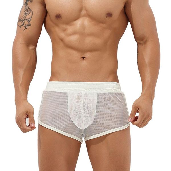 

swimwear men's quick dry shorts mesh grid transparent swimming summer beach surf sport short
