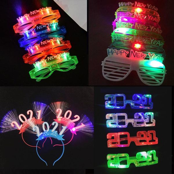 

party decoration led neon number 2021 blinds blinking glasses light eye mask head wear headband year carnival toy