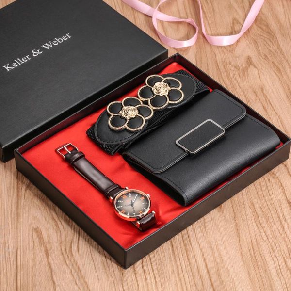 

wristwatches exquisite watch wallet set for ladies concise black quartz watches comfortable soft leather belt women gift, Slivery;brown