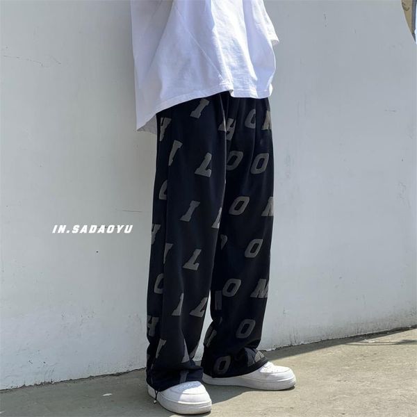 

men's pants long summer foam printing loose couple straight wide-leg sports and leisure mopping, Black