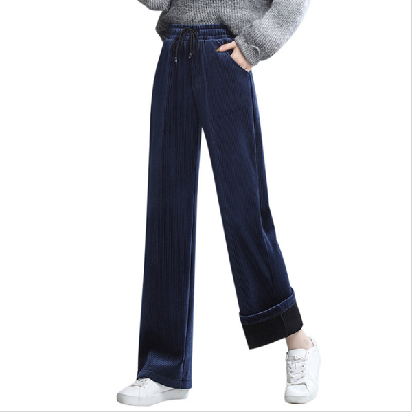 

plush thick wide-leg pants women's gold velvet plus size female loose high-waisted corduroy straight trousers 2021 & capris, Black;white