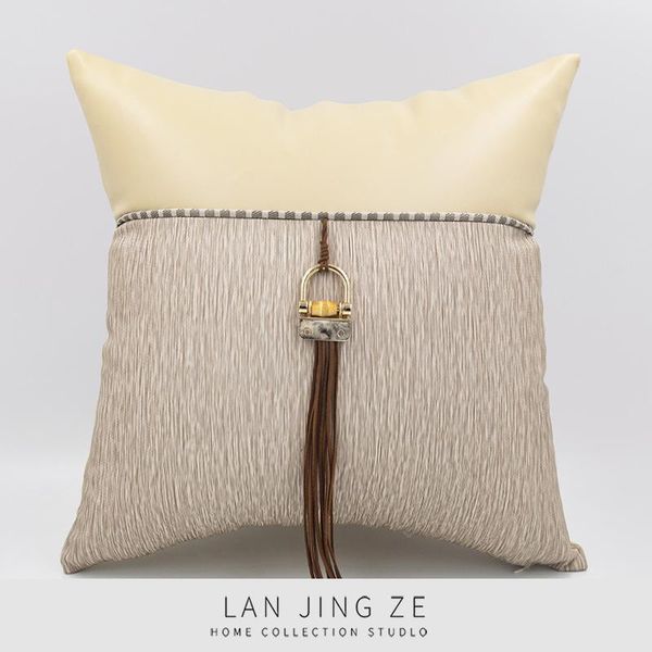 

cushion/decorative pillow lan jingze pu leather patchwork pillowcase home decorative cushion metal lock style cover for sofa living room 45c