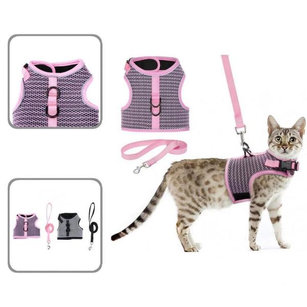 

cat collars & leads pet harness reflective strips user-friendly cats chest strap traction rope kit leash set