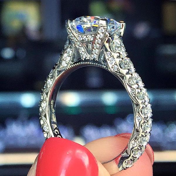 

wedding rings -designed classic 4 cubic zirconia dazzling marriage ceremony women ring noble jewelry, Slivery;golden