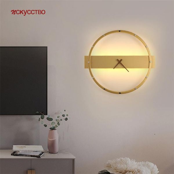 

wall lamp american industrial gold ring clock led loft decor hallway bedroom art lighting fixtures vintage living room lights