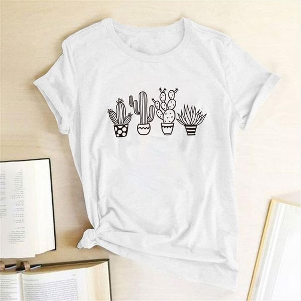 

cactus potting print men fashion t shirt aesthetic clothes kawaii femme tee korean cute teens, White;black