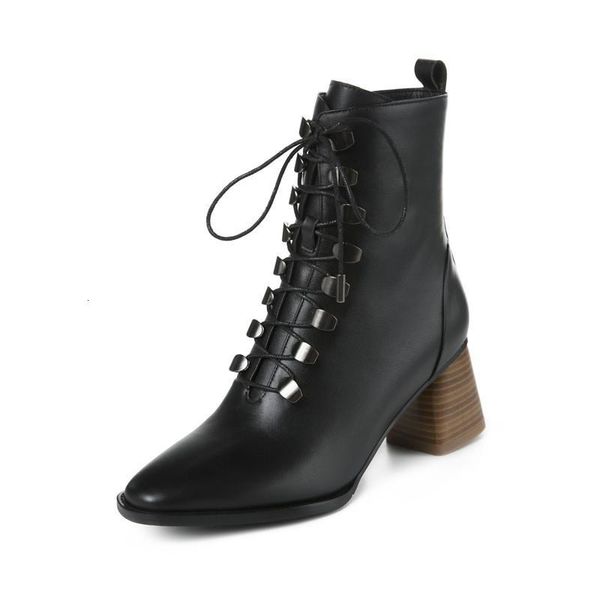 

boots asumer big size 42 ankle boots women genuine leather shoes lace up high heels dress ladies office woman boots1 srmh, Black