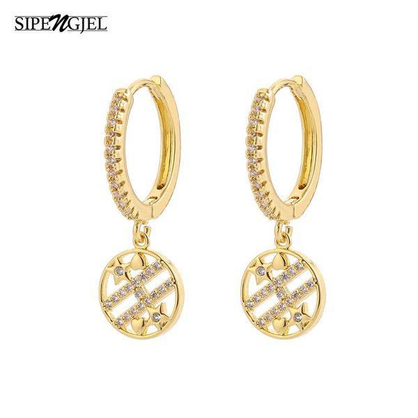 

fashion cubic zircon initials letter alphabet earrings hollow geometric round shape for women jewelry 2021 stud, Golden;silver