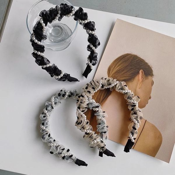 

fashion pearl twisted hair bands for women headdress polka dot headband bezel girls hairband hair hoop female hair accessories, Silver