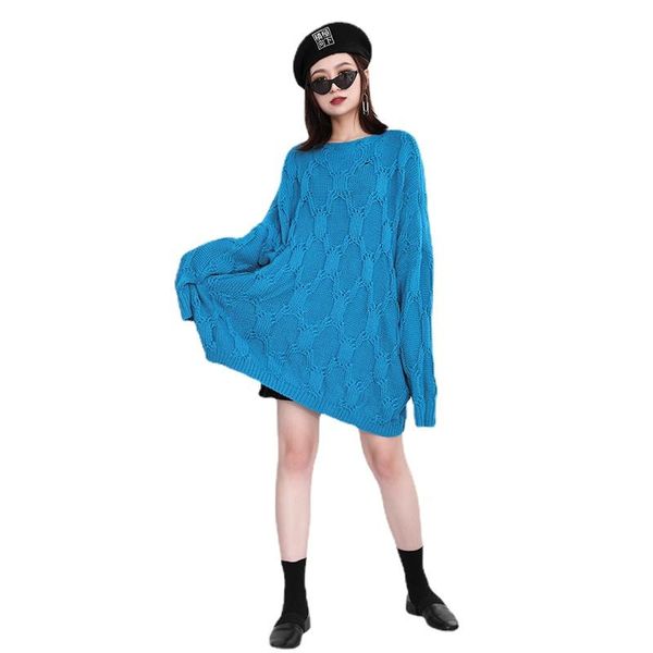 

women's sweaters blue big size long knitting pullovers sweater round neck sleeve fashion autumn winter 2021 jumpers clothing, White;black