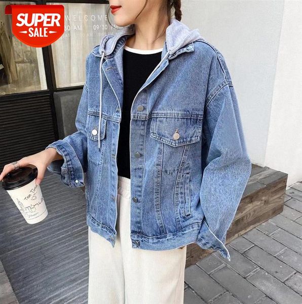 

detachable hooded letter embroidered denim jacket spring korean style loose and thin casual #hk7g, Black;gray