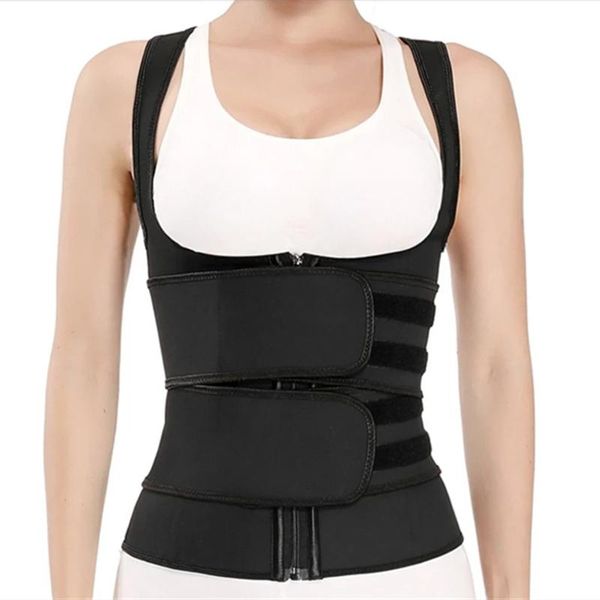 

women's shapers yagimi waist trainer corset neoprene sweat sauna vest for women weight loss with zipper trimmer belt slimming body shap, Black;white