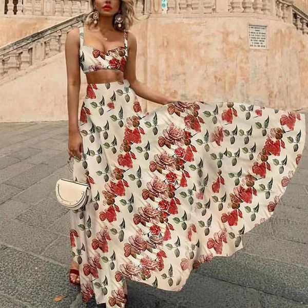 

casual dresses two-piece dress summer printed vest and skirt women 2021, Black;gray