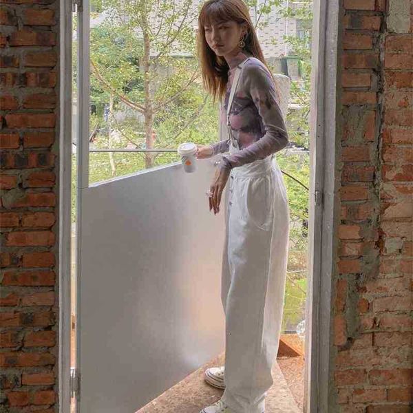 

women's pants & capris jeans woman high waist denim overalls suspender white black korean fashion straight leg clothing 8a31, Black;white