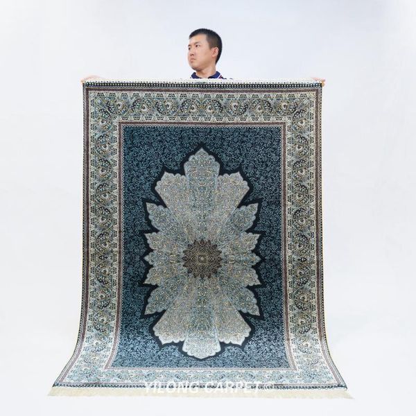 

carpets 2x3m hand made turkish silk rug dark blue kashmir (ywx134a)