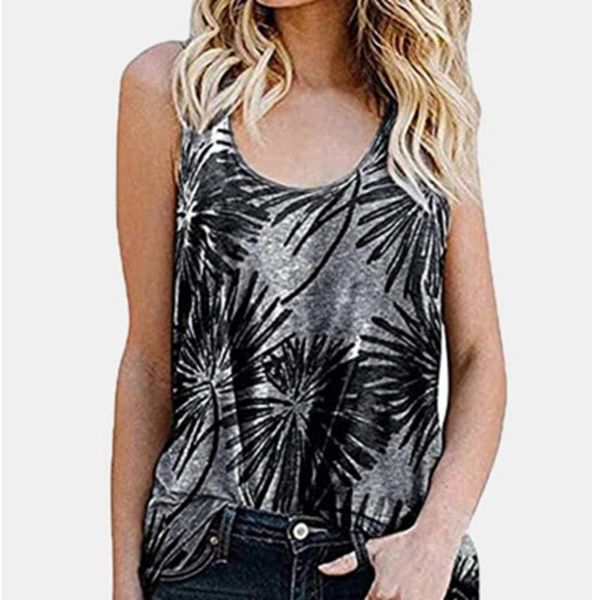 

women's t-shirt summer sleeveless vest low round neck casual printed, White