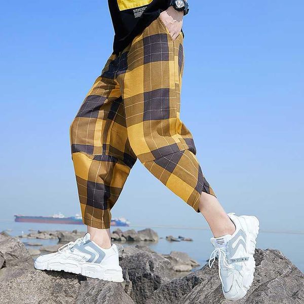 

men's shorts mens pants summer daily chic straight elastic waist clothing harem knee length plaid, White;black