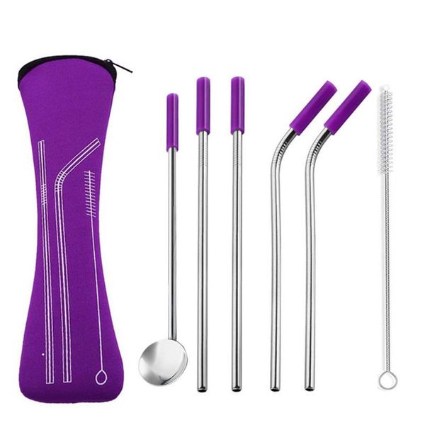 

drinking straws eimai 5pcs colorful reusable silicone tips cover stainless steel metal straw with brush set bar tool