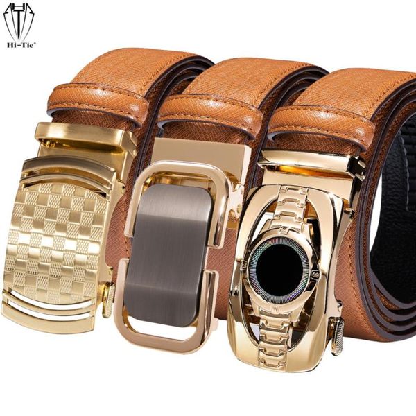 

belts orange genuine leather mens gold automatic buckles waistband ratchet for dress jeans casual wedding luxury, Black;brown