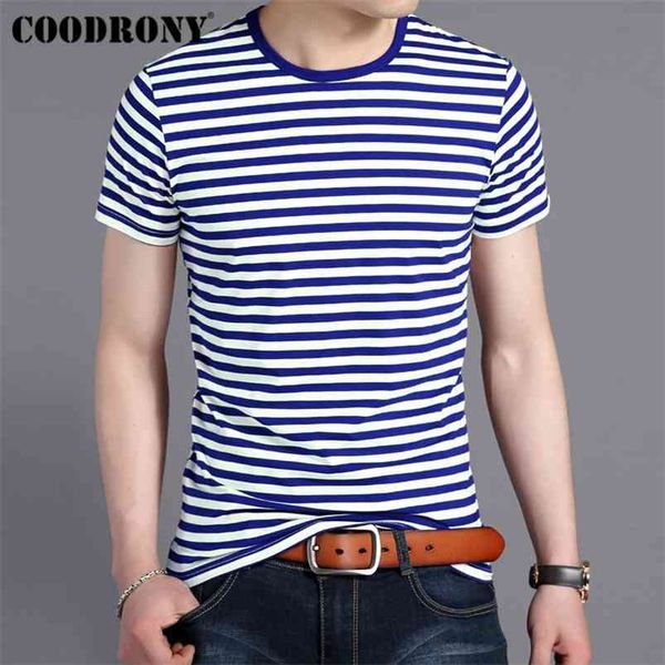 

coodrony t shirt men streetwear fashion navy striped o-neck tshirt summer short sleeve t-shirt men cotton tee shirt homme s95133 210722, White;black