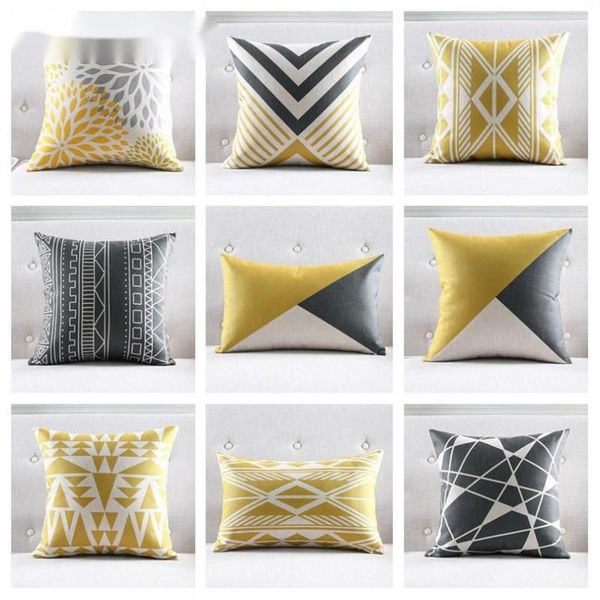 

cushion/decorative pillow nordic pillowcase yellow geometric decorative cushion cover grey grid sofa throw pillows car chair home decor