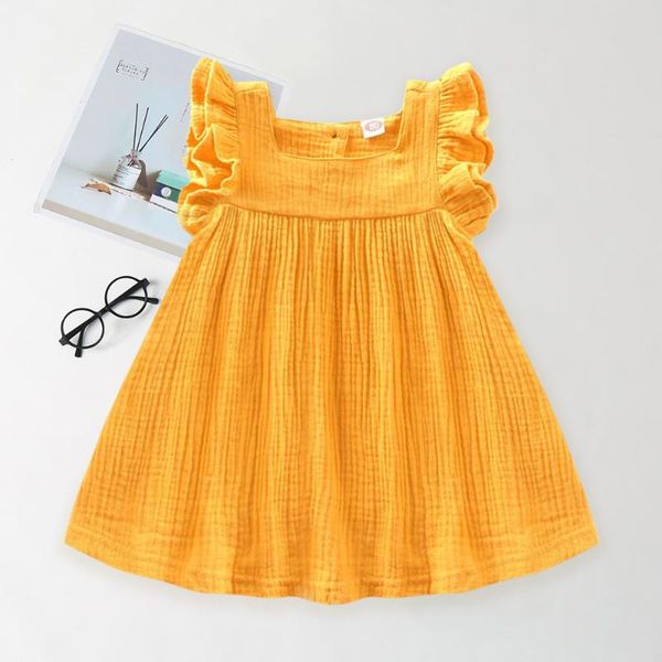 

girl's dresses girl fashion dress summer infant buttons a-line sleeve splicing cute cotton leisure square collar streetwear, Red;yellow