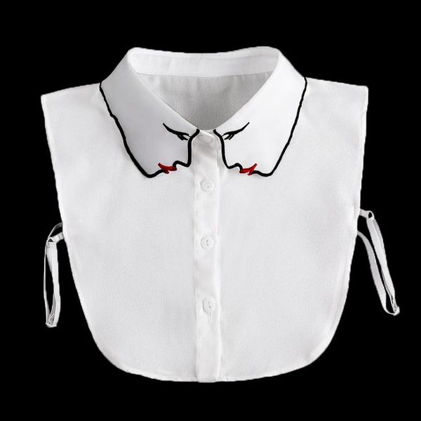

bow ties white false collar women face embroidery chiffon thin faux col half shirt blouse fake collars sweater detachable, Black;gray