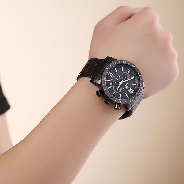 

wristwatches 2021 megir chronograph mens watches fashion brand clocks steel strap calander quartz men male watch military army sport clock, Slivery;brown