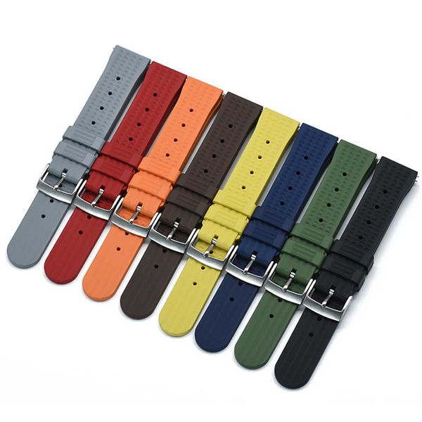 Premium Fluoro Borracha Watchband Waffle Watch Strap 20 mm para Seiko 22mm mergulho impermeável Pulseira de pulso Acessórios de pulso H0915