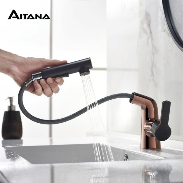 

bathroom sink faucets pull out basin faucet rose gold chrome plated and cold mixed