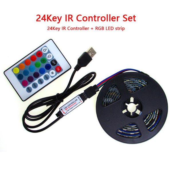 

strips rgb led tv 5v strip usb pc black pcb smd 50cm- 5m waterproof tape light 5 v 24key controller set