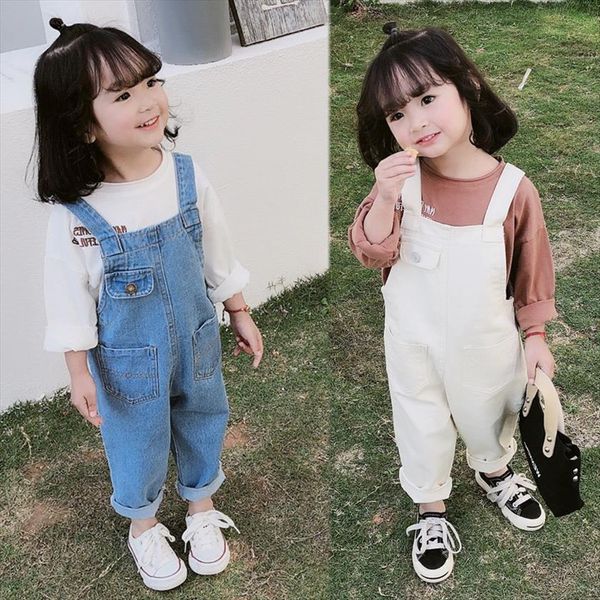 

2 8year autumn girls jumpsuit baby girl denim overalls for kids jeans pants children trousers, Blue