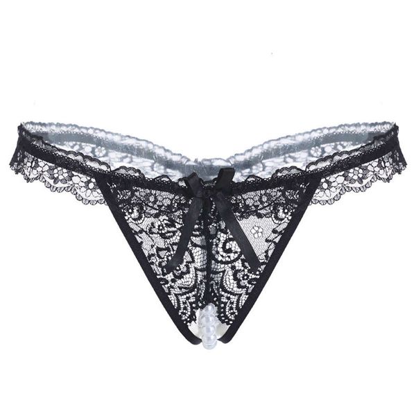 

lingerie thong women lace pearl massage transparent open women's underwear low, Black;white