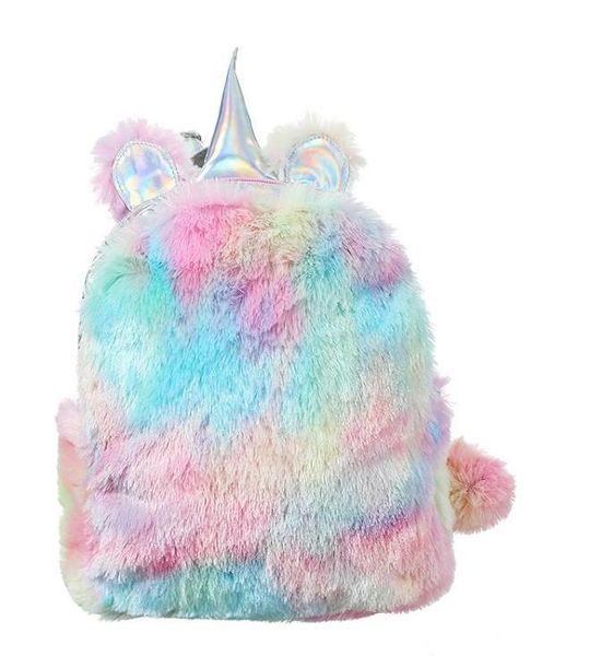 Zaino unicorno Borsa da scuola simpatico cartone animato Tie Dye Zaino in peluche Borse per libri regalo per bambini Accessori moda 2 disegni Opzionali BT6675