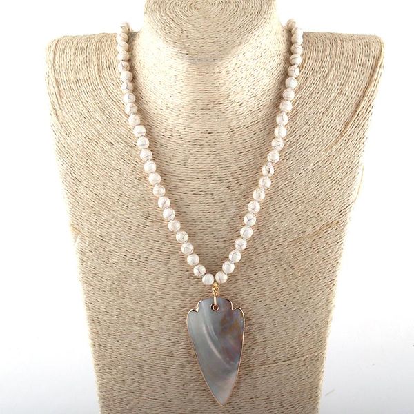 

pendant necklaces moodpc fashion bohemian tribal jewelry 8mm white stone knotted shell for women ethnic necklace, Silver