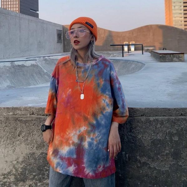 

summer korean version ins harajuku style hip hop gradient short-sleeved female t-shirt student bf loose t shirt women's, White
