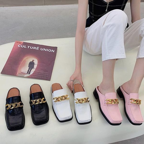 

slippers fashion women shoes metal sandals ladies flip flop mules summer woman outdoor female for lady, Black