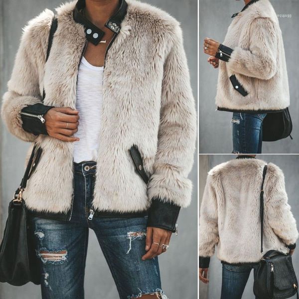 

fur jackets 2021 fashion women faux coat biker streetwear teddy bear pocket fleece jacket zip up outwear clothes1, Black;brown