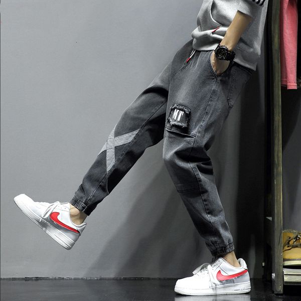 

men's jeans young male students casual pants trend small feet handsome elastic band personality slim summer men ninth cven, Blue