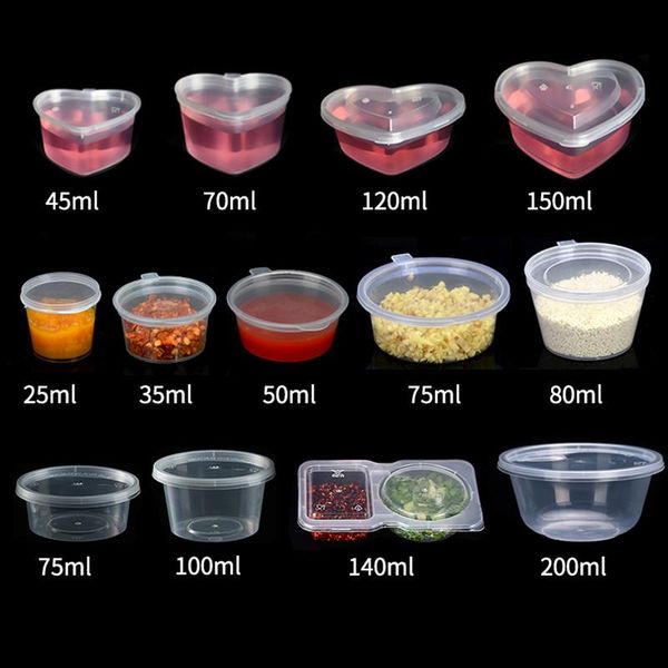 

gift wrap 100pcs portable sauce box small sealed pudding seasoning packing disposable plastic 25ml 100ml transparent boxes